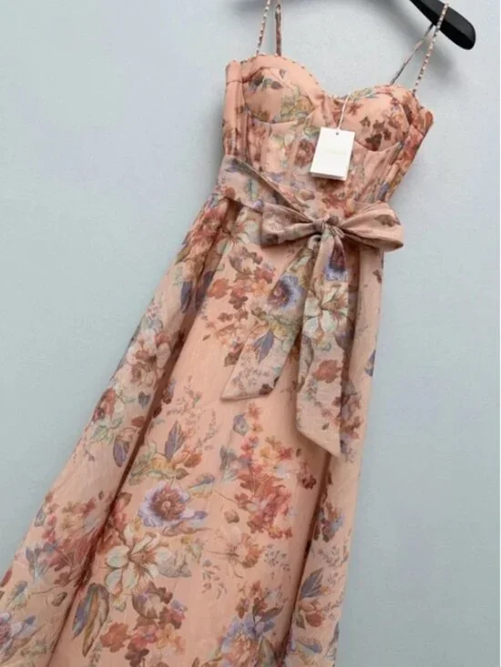 Zimmermann Peach Floral Midi Dress - Picture 7 of 7